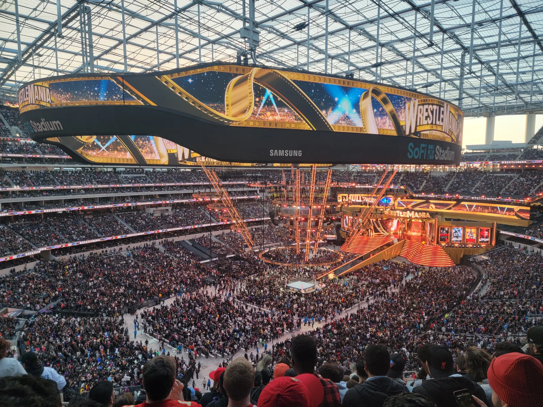 WrestleMania 39 ring, stage and crowd inside SoFi Stadium